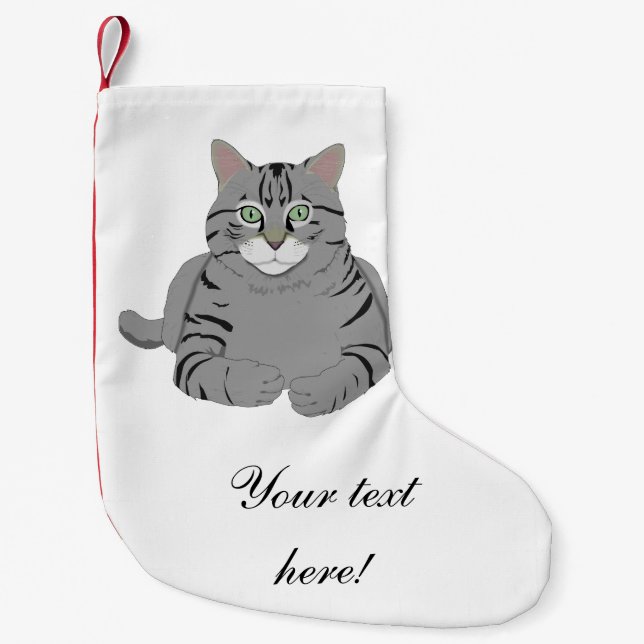 Grey cat cartoon small christmas stocking (Front)