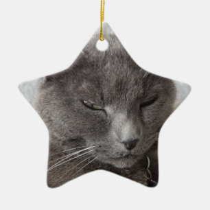 Grey cat ceramic ornament