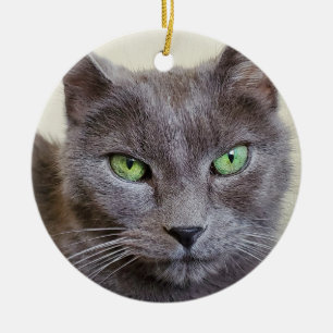 Grey cat  ceramic ornament