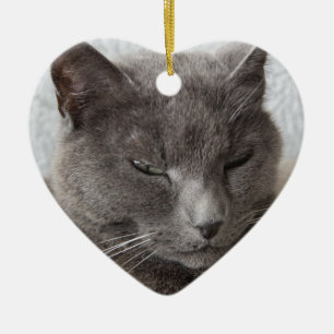 Grey cat ceramic ornament
