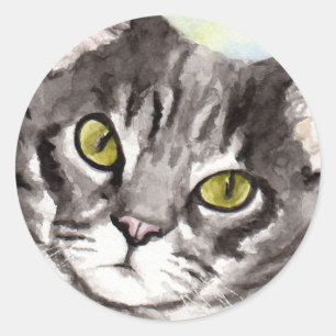 Grey Cat Classic Round Sticker