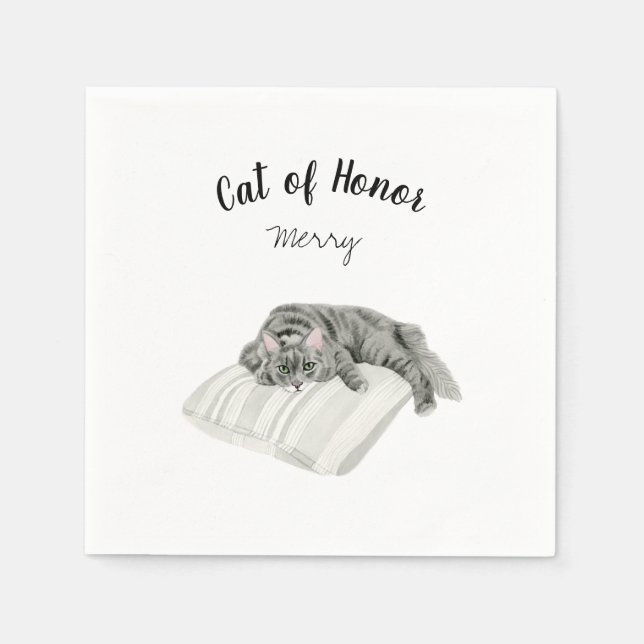 Grey Cat Cocktail Napkins (Front)