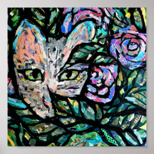 Grey Cat Collage Art Kitty Cats Collages Poster