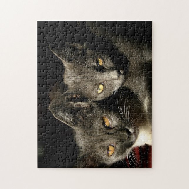 Grey Cat Copule Jigsaw Puzzle (Vertical)