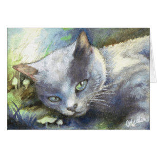 Grey Cat cute kitten animal painting realism Card