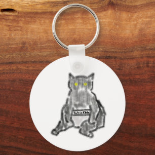 Grey Cat Designer Underwear Yellow Eyes Art Keychain