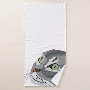 Grey Cat Face Bath Towel