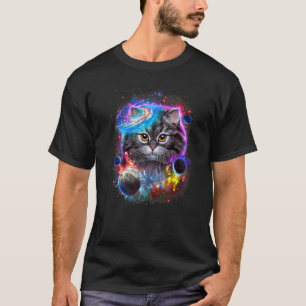 Grey Cat Face Swirl In Planetary Galaxy Space And  T-Shirt