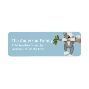 Grey Cat Hanging from Tree Branch Address Labels