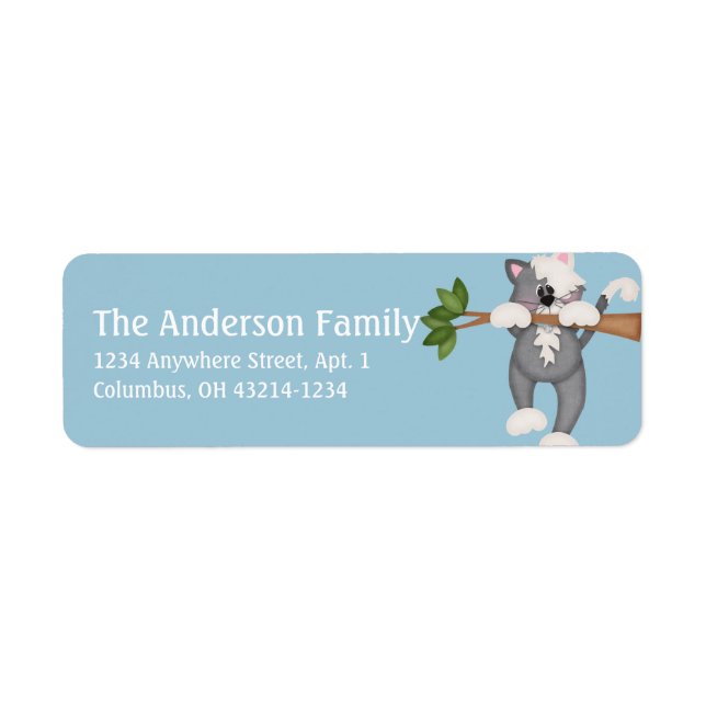 Grey Cat Hanging from Tree Branch Address Labels (Front)