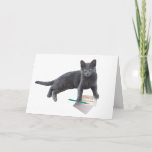 Grey Cat Happy Birthday Letter Card