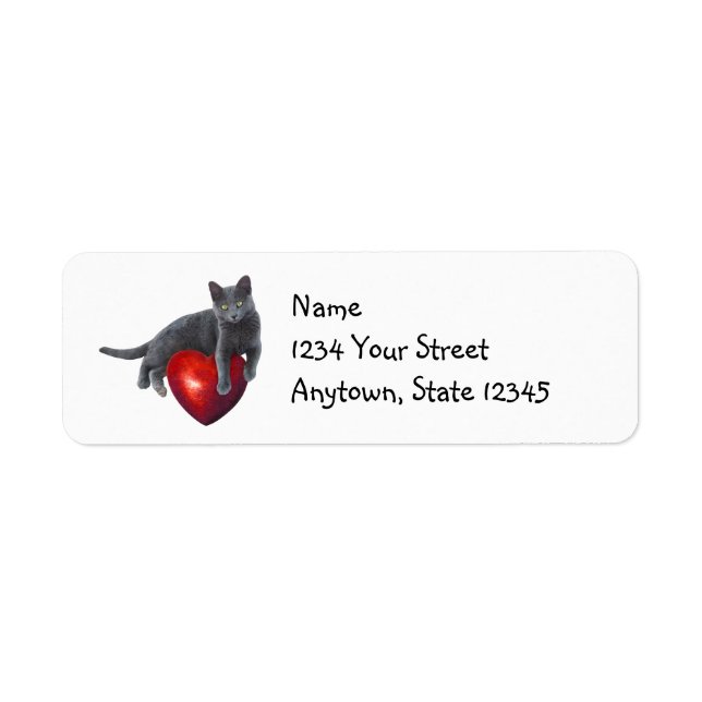 Grey Cat Heart Retourner l'adresse Étiquettes (Devant)