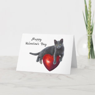 Grey Cat Heart Valentine's Day Card