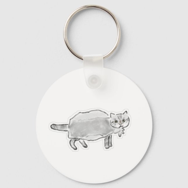 Grey Cat In Plastic Bag Pencil Art Keychain (Front)