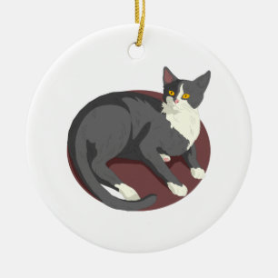 Grey Cat Lying Down Ceramic Ornament