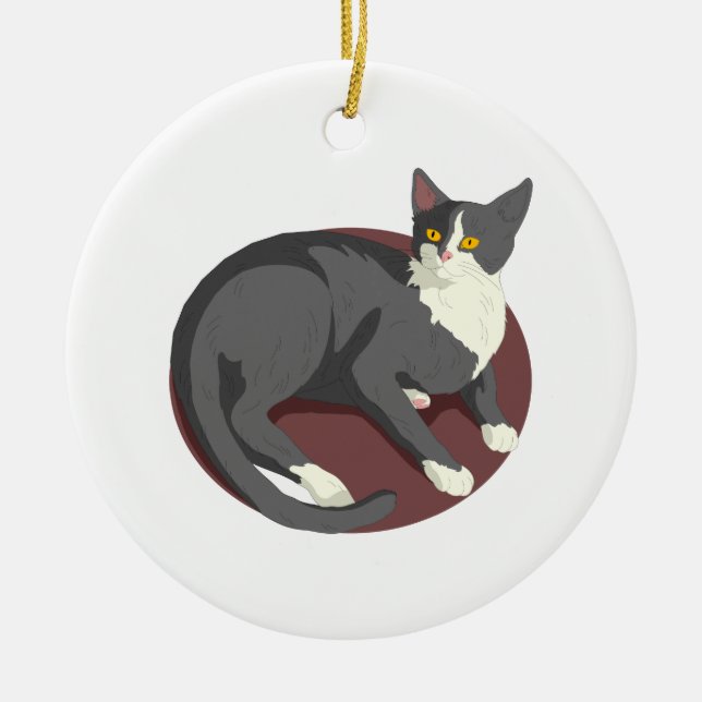 Grey Cat Lying Down Ceramic Ornament (Front)