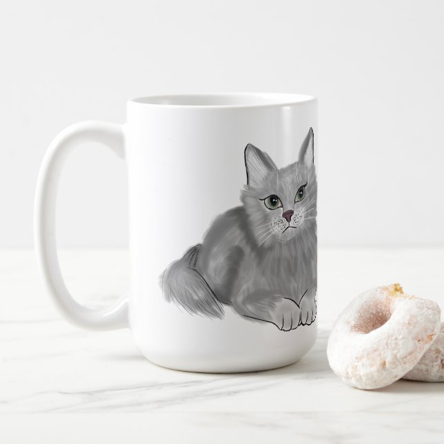 Grey Cat Mom Coffee Mug (With Donut)