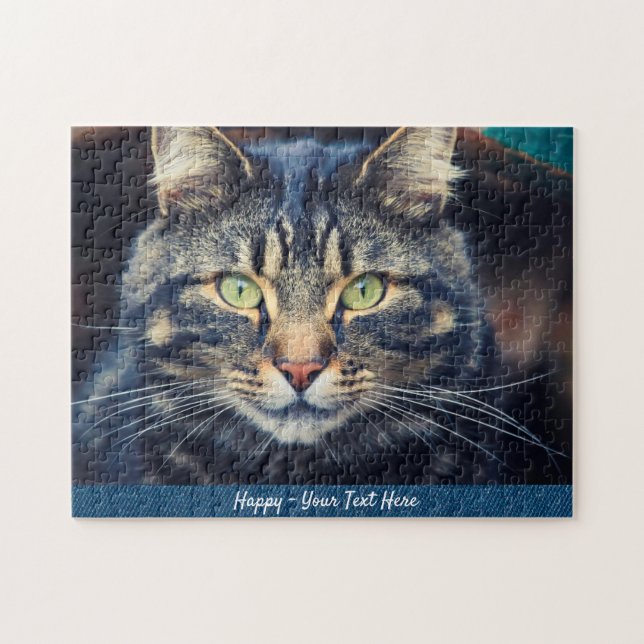 Grey Cat or Add Your Pet Photo Gift Giving Jigsaw Puzzle (Horizontal)