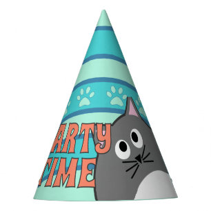 Grey Cat Party Time Party Hat