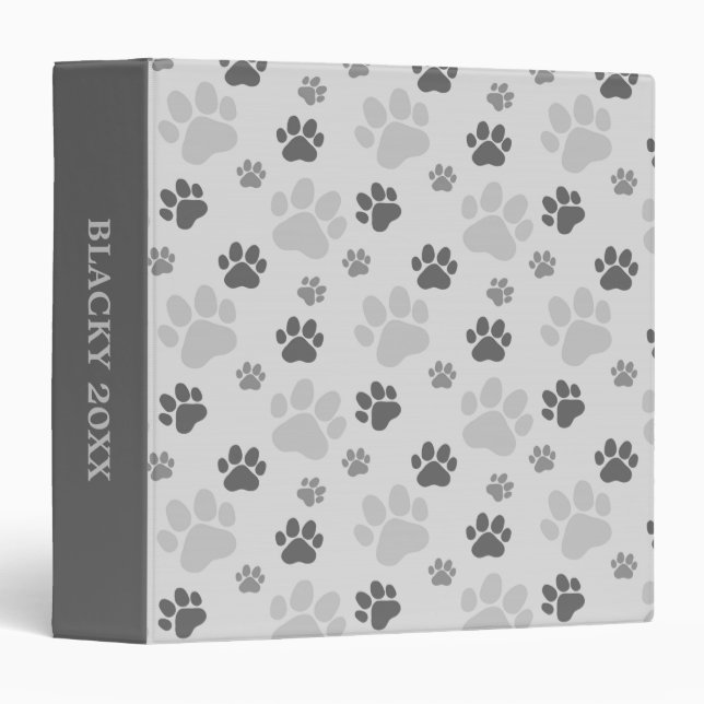 Grey Cat Paw Print Pattern Binder (Front/Spine)