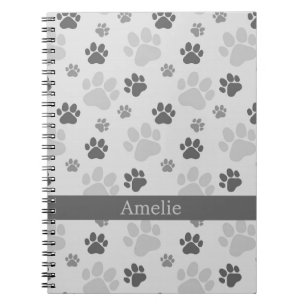 Grey Cat Paw Print Pattern Notebook