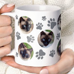 Grey Cat Pawprint 8 Photo Collage Coffee Mug<br><div class="desc">Showcase your favourite feline friend with this personalized Grey cat paw 8-photo collage mug. This charming mug features a Grey cat paw print design and space for eight cherished photos. Perfect for cat lovers, this mug makes a thoughtful gift for birthdays, holidays, or just because. Sip your morning coffee or...</div>