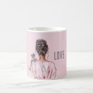 Grey Cat Pink Bow Female Coffee Mug