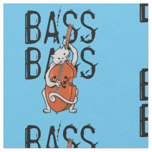 Grey Cat Playing a Double Bass or Cello Fabric