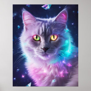 GREY CAT RAINBOW SILVER ART POSTER