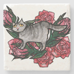 Grey Cat Roses Grey Cats Stone Coaster