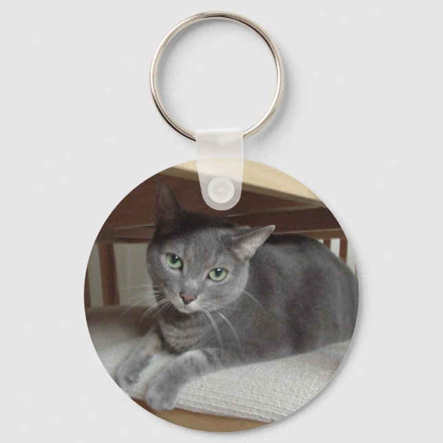 Grey Cat Russian Blue Keychain (Front)