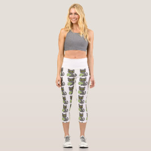 Grey Cat Shamrock Clover Charm Capri Leggings