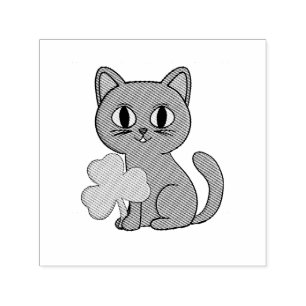 Grey Cat Shamrock Clover Charm Self-inking Stamp