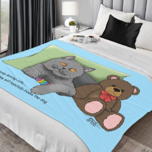 Grey Cat Teddy Bear Fleece Blanket
