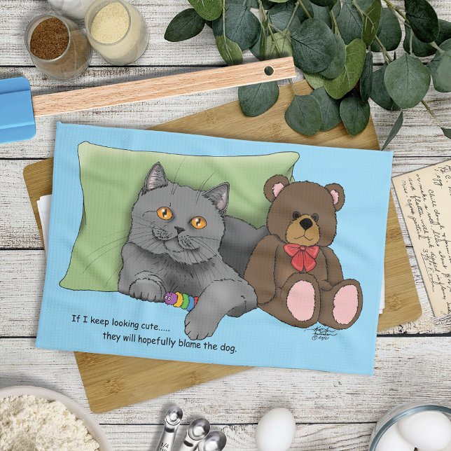 Grey Cat Teddy Bear Kitchen Towel (Creator Uploaded)