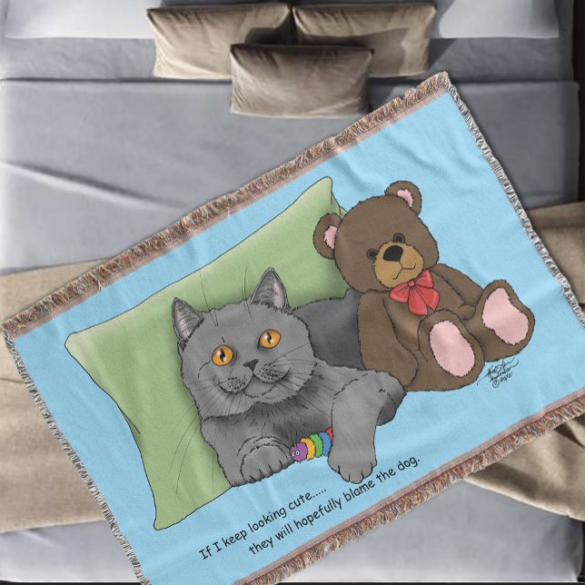 Grey Cat Teddy Bear Throw Blanket (Creator Uploaded)