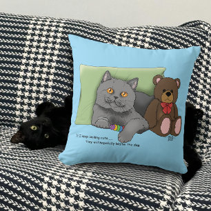 Grey Cat Teddy Bear Throw Pillow