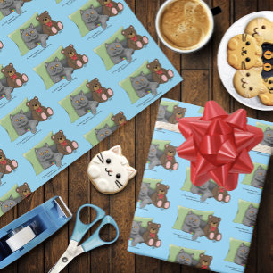 Grey Cat Teddy Bear Wrapping Paper