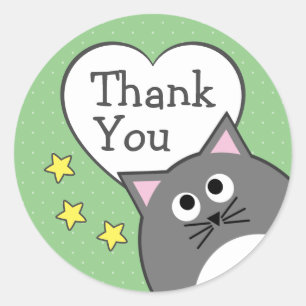 Grey Cat Thank You Classic Round Sticker