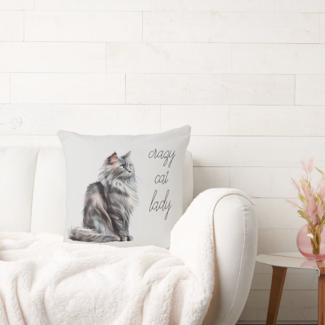 Grey Cat  Throw Pillow (Couch)