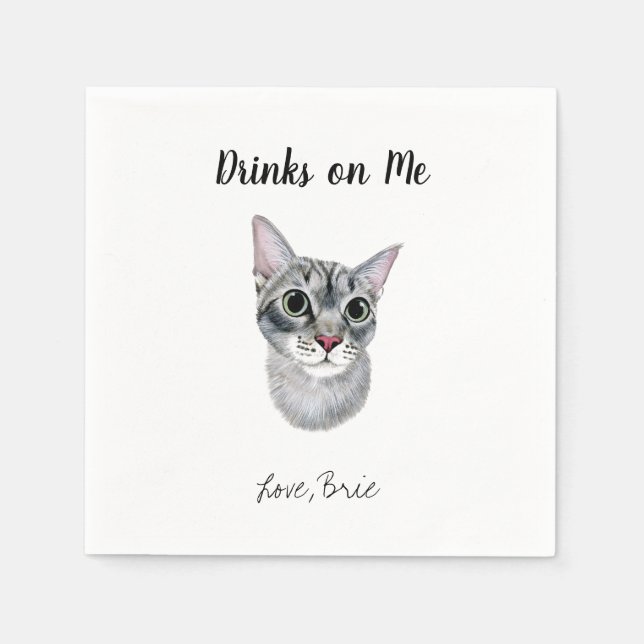 Grey Cat Wedding Cocktail Napkins (Front)