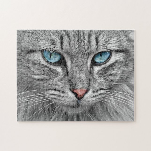 Grey Cat With Blue Eyes Jigsaw Puzzle (Horizontal)