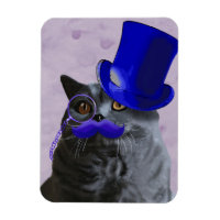 Grey Cat With Blue Top Hat and Moustache