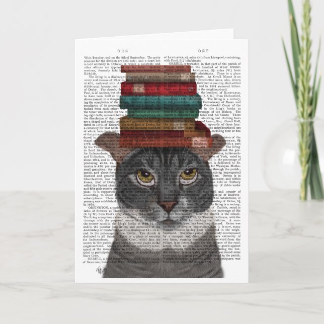 Grey Cat with Books on Head Card (Front)