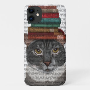 Grey Cat with Books on Head iPhone 11 Case