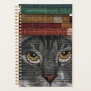 Grey Cat with Books on Head Planner
