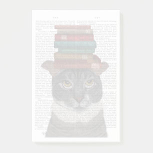 Grey Cat with Books on Head Post-it Notes