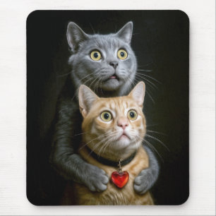 Grey Cat With Ginger Cat in Hugging Pose Mouse Pad