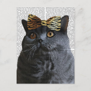 Grey Cat with Leopard Bow Postcard