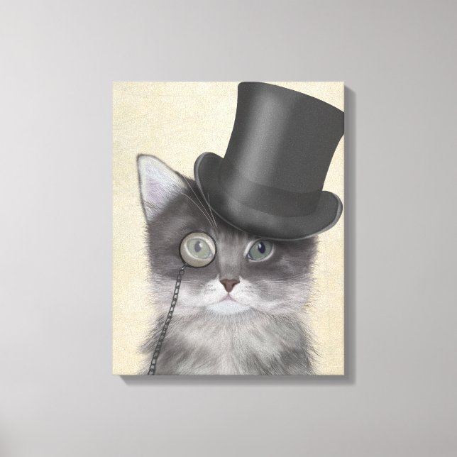 Grey Cat with Top Hat Canvas Print (Front)